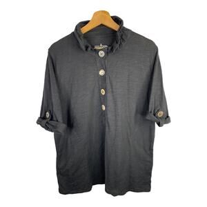 Neon Buddha Womens size Small Black Cotton Blouse Short Sleeve Lagenlook Wire